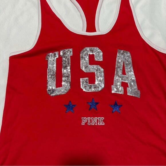 VICTORIAS SECRET PINK USA BLING RACERBACK TANK TOP T SHIRT SEQUINS - Picture 5 of 7